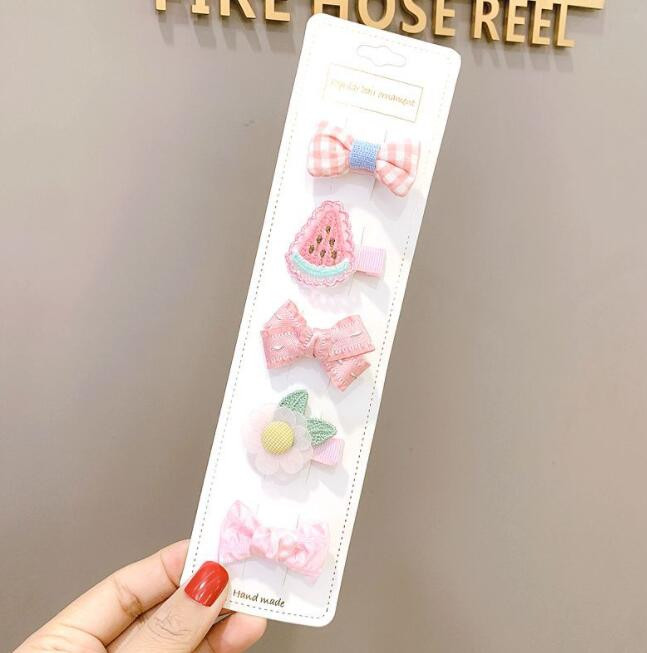 5/10 bucăți/Set agrafe de păr din pânză pentru copii mici, fundite drăguțe imprimate, flori, agrafe de păr pentru fete, accesorii de păr pentru copii