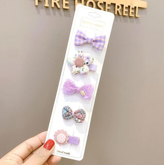 5/10 bucăți/Set agrafe de păr din pânză pentru copii mici, fundite drăguțe imprimate, flori, agrafe de păr pentru fete, accesorii de păr pentru copii