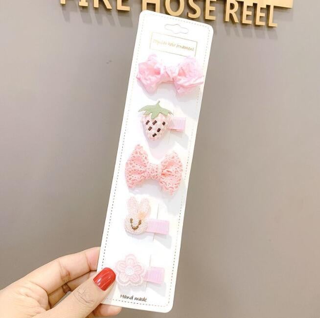 5/10 bucăți/Set agrafe de păr din pânză pentru copii mici, fundite drăguțe imprimate, flori, agrafe de păr pentru fete, accesorii de păr pentru copii