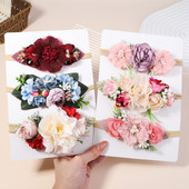 Set de bentite cu flori artificiale pentru copii, 3/4 buc, pentru fetițe, benzi de păr florale pentru nou-născut, accesorii elastice din nailon.