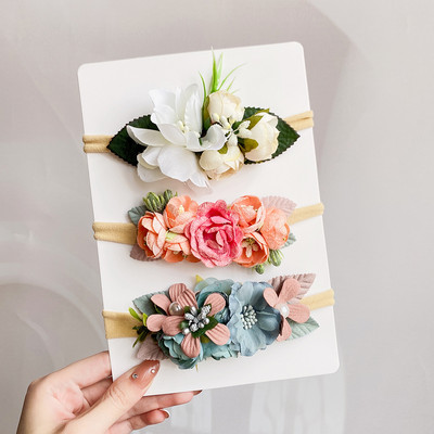 Set de bentite cu flori artificiale pentru copii, 3/4 buc, pentru fetițe, benzi de păr florale pentru nou-născut, accesorii elastice din nailon.