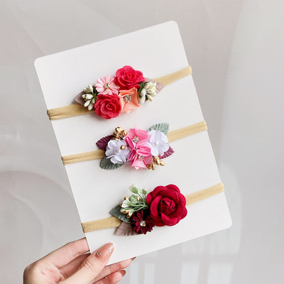 Set de bentite cu flori artificiale pentru copii, 3/4 buc, pentru fetițe, benzi de păr florale pentru nou-născut, accesorii elastice din nailon.