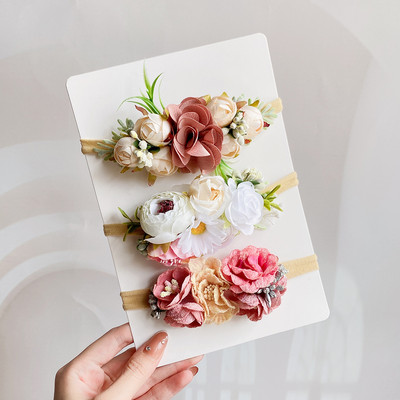 Set de bentite cu flori artificiale pentru copii, 3/4 buc, pentru fetițe, benzi de păr florale pentru nou-născut, accesorii elastice din nailon.