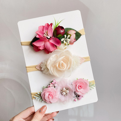 Set de bentite cu flori artificiale pentru copii, 3/4 buc, pentru fetițe, benzi de păr florale pentru nou-născut, accesorii elastice din nailon.