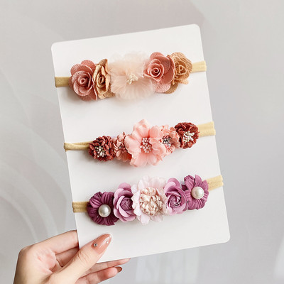 Set de bentite cu flori artificiale pentru copii, 3/4 buc, pentru fetițe, benzi de păr florale pentru nou-născut, accesorii elastice din nailon.