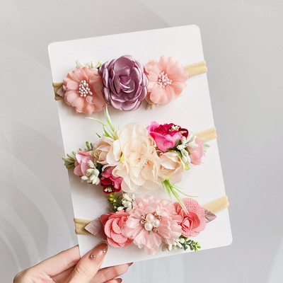 Set de bentite cu flori artificiale pentru copii, 3/4 buc, pentru fetițe, benzi de păr florale pentru nou-născut, accesorii elastice din nailon.
