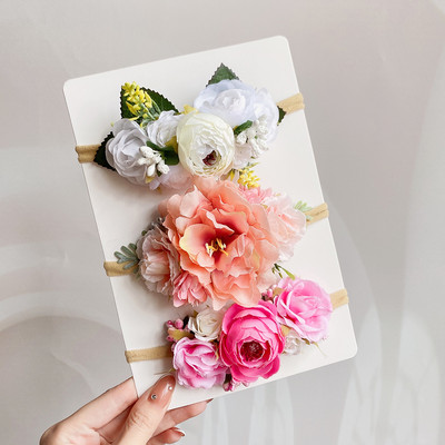 Set de bentite cu flori artificiale pentru copii, 3/4 buc, pentru fetițe, benzi de păr florale pentru nou-născut, accesorii elastice din nailon.