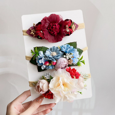 Set de bentite cu flori artificiale pentru copii, 3/4 buc, pentru fetițe, benzi de păr florale pentru nou-născut, accesorii elastice din nailon.