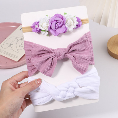 3 kom/set kabelske pletene cvjetne trake za glavu za djevojčice, elastične turbane, dječje trake za kosu, najlonske trake za novorođenče, dodaci za kosu za bebe