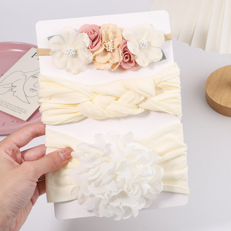 3 kom/set kabelske pletene cvjetne trake za glavu za djevojčice, elastične turbane, dječje trake za kosu, najlonske trake za novorođenče, dodaci za kosu za bebe