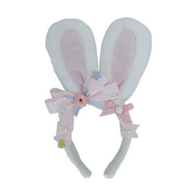 Cerc de păr de iepure Bentiță pentru ureche de iepure pentru femei, fete, Lolita, benzi de păr de pluș, fundite, fundite, decor M6CD