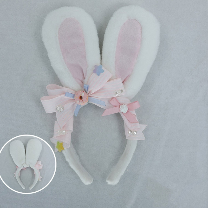 Cerc de păr de iepure Bentiță pentru ureche de iepure pentru femei, fete, Lolita, benzi de păr de pluș, fundite, fundite, decor M6CD