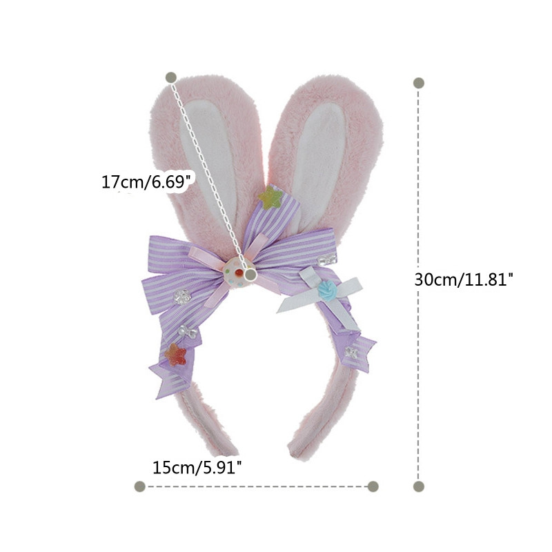 Cerc de păr de iepure Bentiță pentru ureche de iepure pentru femei, fete, Lolita, benzi de păr de pluș, fundite, fundite, decor M6CD