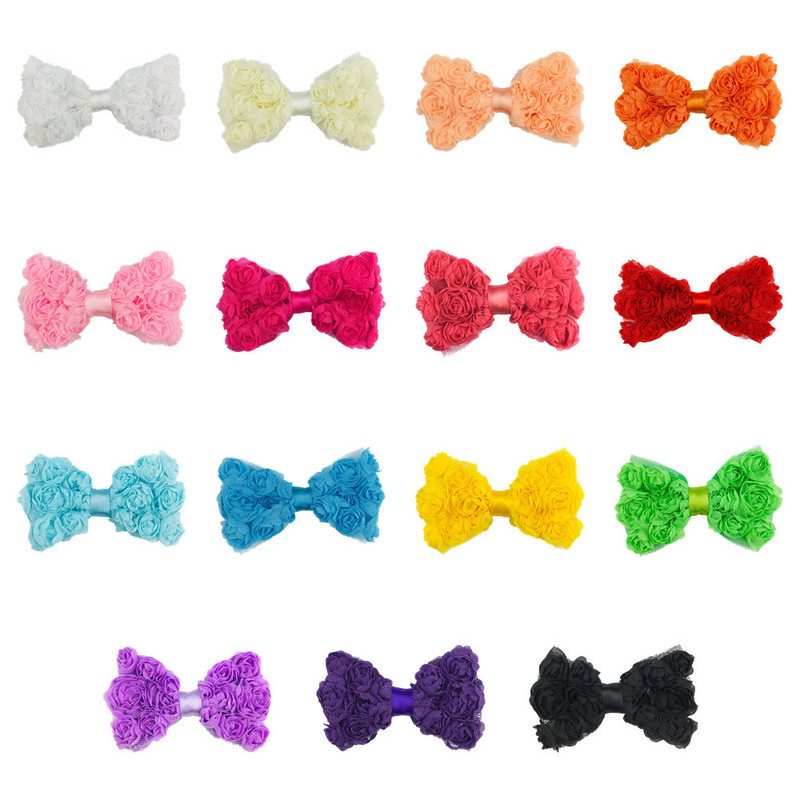 5 bucăți promoție fierbinte 8 cm fundă de trandafir din șifon pentru copii, funde de păr pentru fete de tip boutique pentru benzi de păr, ace de păr, accesorii de bricolaj lucrate manual