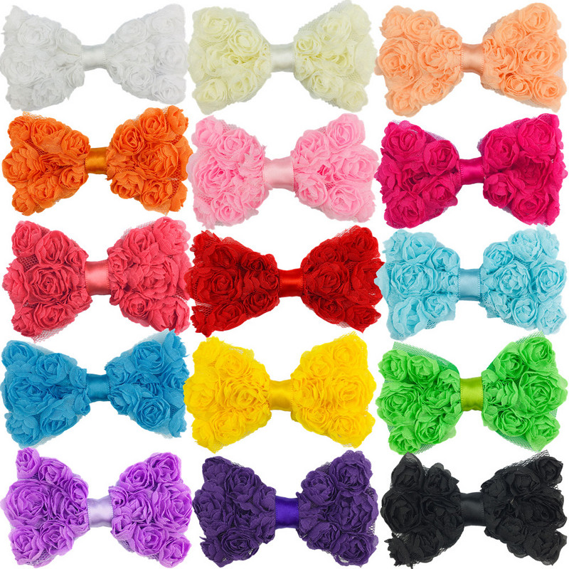 5 bucăți promoție fierbinte 8 cm fundă de trandafir din șifon pentru copii, funde de păr pentru fete de tip boutique pentru benzi de păr, ace de păr, accesorii de bricolaj lucrate manual