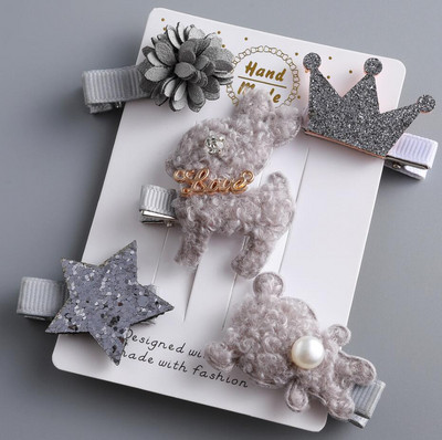 2/3/5 komada Vuneni medvjed Dječje kopče za kosu za djevojčice Plišane životinje Dječje ukosnice Ukosnice omotane tkaninom Elastične gumice za kosu Vezice Uže