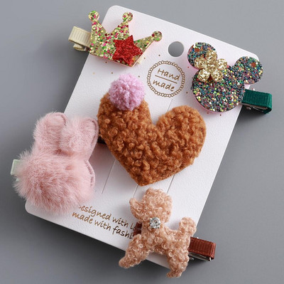 2/3/5 komada Vuneni medvjed Dječje kopče za kosu za djevojčice Plišane životinje Dječje ukosnice Ukosnice omotane tkaninom Elastične gumice za kosu Vezice Uže