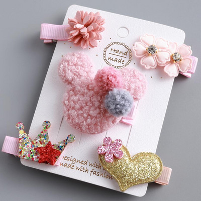 2/3/5 komada Vuneni medvjed Dječje kopče za kosu za djevojčice Plišane životinje Dječje ukosnice Ukosnice omotane tkaninom Elastične gumice za kosu Vezice Uže