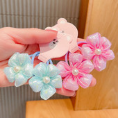 Mäkké elastické kvetinové vlasové pásky pre dievčatá so sladkými farebnými sponkami do vlasov, vlasové doplnky, gumičky do vlasov, držiaky do copu, detské čelenky