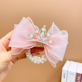 Arc cu perle strasuri coroana elastica banda de par fetita copii copii frânghie par inel cravata femei scrunchies accesorii pentru par articole pentru acoperirea capului