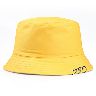 Pălărie cu găleată Femei Bărbați Vară, primăvară, Pescar, șapcă cu inele Hip Hop, partea superioară plată, culoare solidă, modă coreeană, Bob Gorro, Kpop, nou HT090