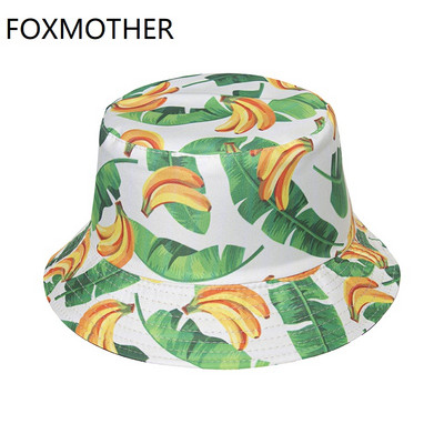 FOXMOTHER Nouă Primăvară Vară Negru Alb Galben Culoare Frunză Fructe Banane Imprimare Pălărie de Pescar Căciuli de Pescuit Soare Adulti Femeie Barbat