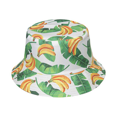 FOXMOTHER Nouă Primăvară Vară Negru Alb Galben Culoare Frunză Fructe Banane Imprimare Pălărie de Pescar Căciuli de Pescuit Soare Adulti Femeie Barbat