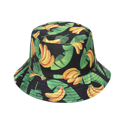 FOXMOTHER Nouă Primăvară Vară Negru Alb Galben Culoare Frunză Fructe Banane Imprimare Pălărie de Pescar Căciuli de Pescuit Soare Adulti Femeie Barbat