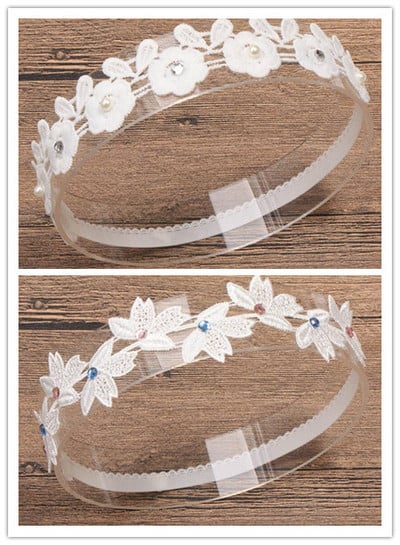 Boutique 2db Baby Girls Csipke fejpánt csecsemőknek gyerekeknek magas rugalmas fehér virágok koronák hajpántok fényképes kellékek lányoknak hajkiegészítők