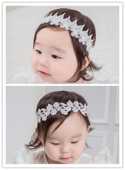 Boutique 2db Baby Girls Csipke fejpánt csecsemőknek gyerekeknek magas rugalmas fehér virágok koronák hajpántok fényképes kellékek lányoknak hajkiegészítők