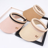 Felnőtt gyermek női napellenző sapkák Női masnis napellenző sapkák, kézzel készített barkács szalma nyári sapka Alkalmi üres cilinderes strand