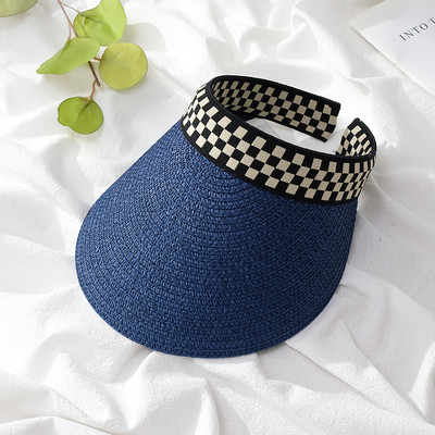 Felnőtt gyermek női napellenző sapkák Női masnis napellenző sapkák, kézzel készített barkács szalma nyári sapka Alkalmi üres cilinderes strand