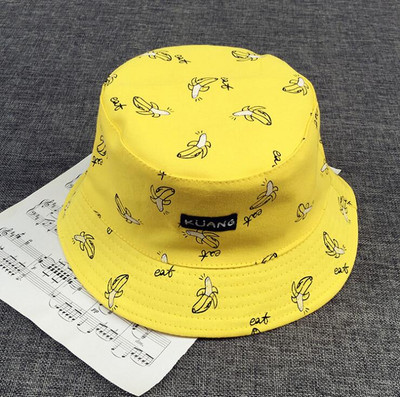 Water Bucket Hat Férfi Női Nyári Sapka Banán Print Sárga Kalap Hip Hop Horgász Halász Kalap