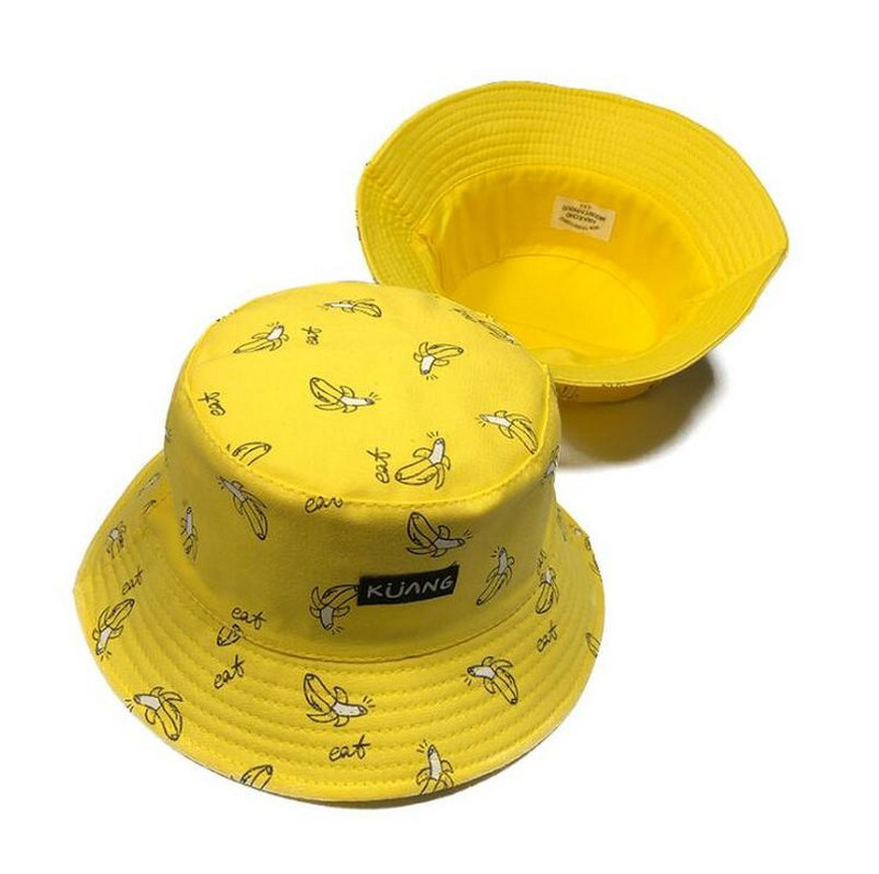 Water Bucket Hat Férfi Női Nyári Sapka Banán Print Sárga Kalap Hip Hop Horgász Halász Kalap