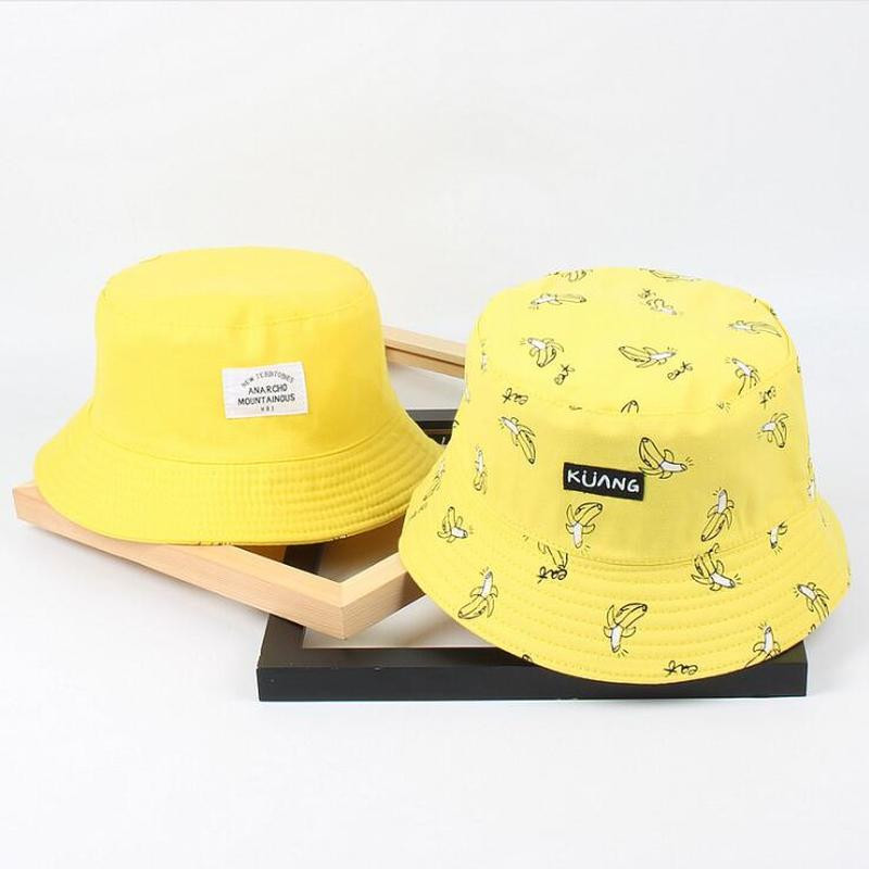 Water Bucket Hat Férfi Női Nyári Sapka Banán Print Sárga Kalap Hip Hop Horgász Halász Kalap
