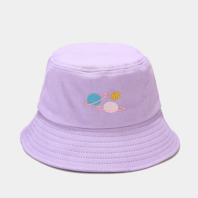 Pălărie cu găleată din bumbac, broderie de asteroizi coreeană de vară, bărbați, femei, în aer liber, Panama, hiphop, pliabilă, pălărie de pescar la modă