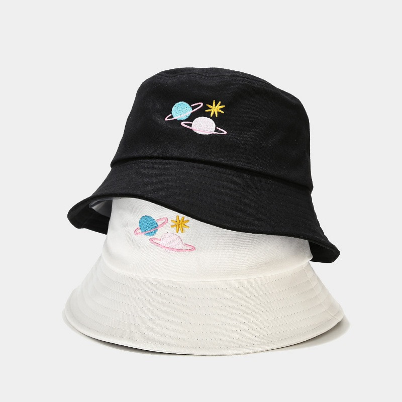 Pălărie cu găleată din bumbac, broderie de asteroizi coreeană de vară, bărbați, femei, în aer liber, Panama, hiphop, pliabilă, pălărie de pescar la modă