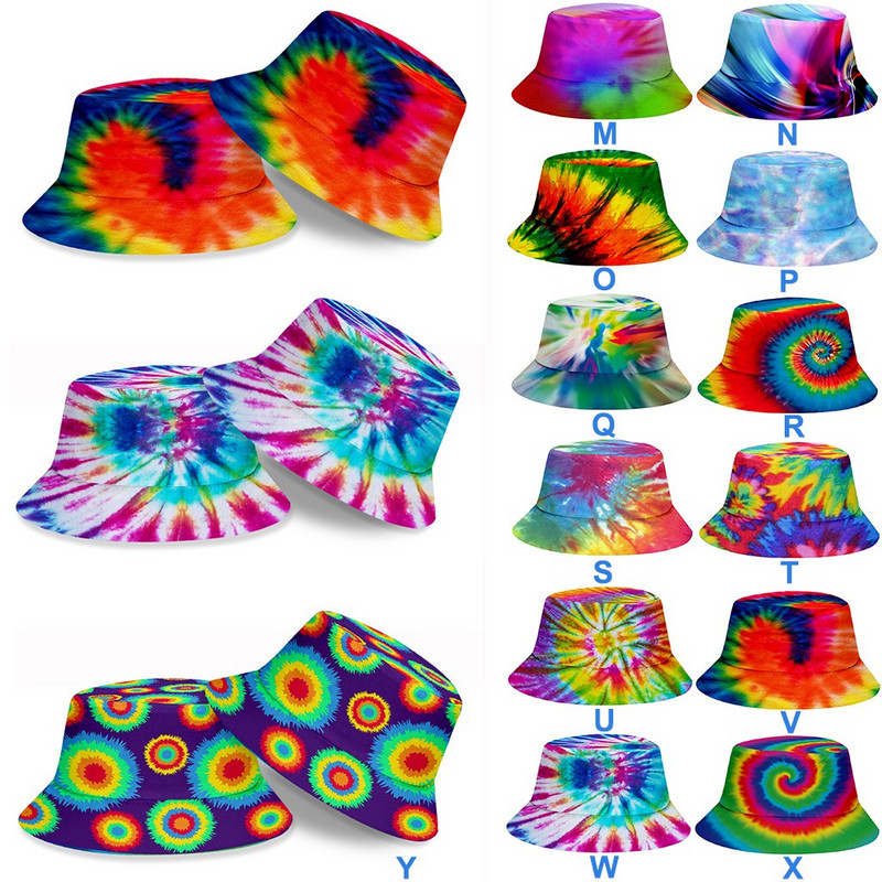 38 # Coreeană Adulti Copii Vară Pălărie pliabilă găleată 3d Cravată Vopsită Tip Hip Hop Boruri late Plajă Protecție Uv Cap rotund Pescar