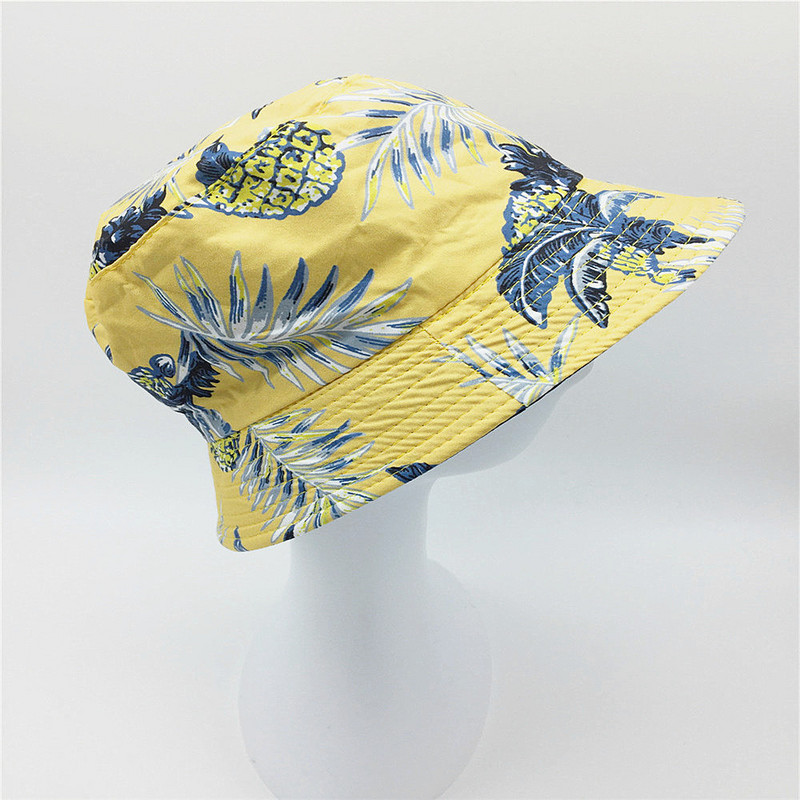 Női virágmintás vödörsapka Lady Girls levélmintás kalap Női pamut halászsapka fekete béléssel Rózsaszín sötétkék napvédő kalapok