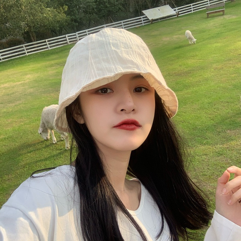 Viegla un mīksta plāna cepure, vertikāla svītra, daudzpusīga zvejnieka cepure sievietēm korejiešu versija, vintage saules aizsardzība un saulessargs