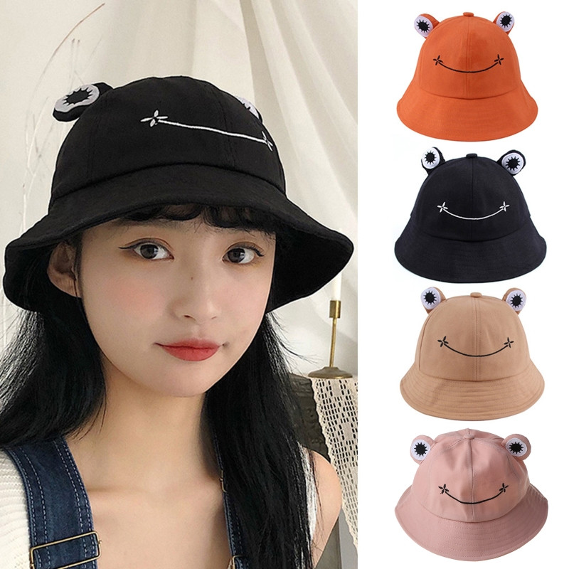 Pălărie de găleată cu broască din bumbac pliabilă, de vară, în aer liber, cu protecție solară, șapcă de pescar, pălărie de soare de vânătoare pentru femei