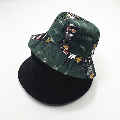 Kahepoolne ämbrimüts meeste naiste suvine ämbrikübar Hip hop kalapüük kalamehemüts Retro mustriga õues päikesekaitsekreemiga kokkupandav müts