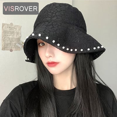 VISROVER 4 Colorway μασίφ καπέλο δαντέλας με μαργαριταρένιο πτυσσόμενο καπέλο καπέλο χιπ χοπ για γυναίκες Καλοκαιρινό καπέλο παραλίας Μαύρο καπέλο ηλίου Fishman καπέλο