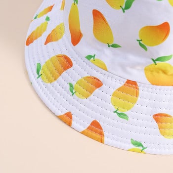 Summer Print Mango Fruit Double Side Wear Reversible Bucket Καπέλο Unisex Casual Sun Protection Fisherman Caps Outdoor Beach