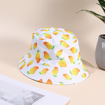 Summer Print Mango Fruit Double Side Wear Reversible Bucket Καπέλο Unisex Casual Sun Protection Fisherman Caps Outdoor Beach