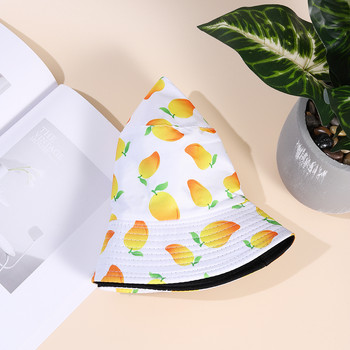 Summer Print Mango Fruit Double Side Wear Reversible Bucket Καπέλο Unisex Casual Sun Protection Fisherman Caps Outdoor Beach