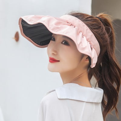 Pălărie cu viziere de protecție solară pentru femei de vară Bonnet asemănător cochiliei de vinil, la modă de stradă, ac de păr, bentiță, pălărie de soare, șapcă cu viziere cu bor mare