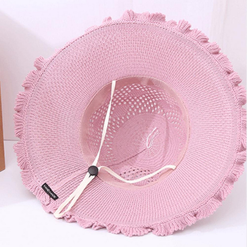 Frumos Culoare Solidă Elegantă Fundă Femeie Pălărie de vară Pălărie de vară Lavabilă Bună măiestrie