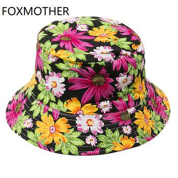 FOXMOTHER New Fashion Reversible Bob chapeau Femme Floral Panama Καπέλο Fisherman Caps Bucket Καπέλο Γυναικεία