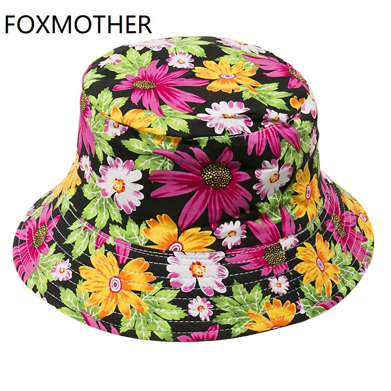 FOXMOTHER New Fashion Reversibilă Bob Chapeau Femme Floral Panama Pălărie Căciuli de pescar Pălărie cu găleată Femei